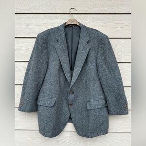 Vintage John Weitz Ivy Tweed Blazer 42R Gray/Blue Herringbone Wool USA